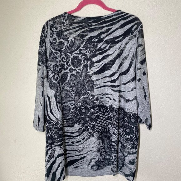 Catherines Top Womens Black & Gray14/16W Artsy Pullover Tunic - Picture 8 of 12